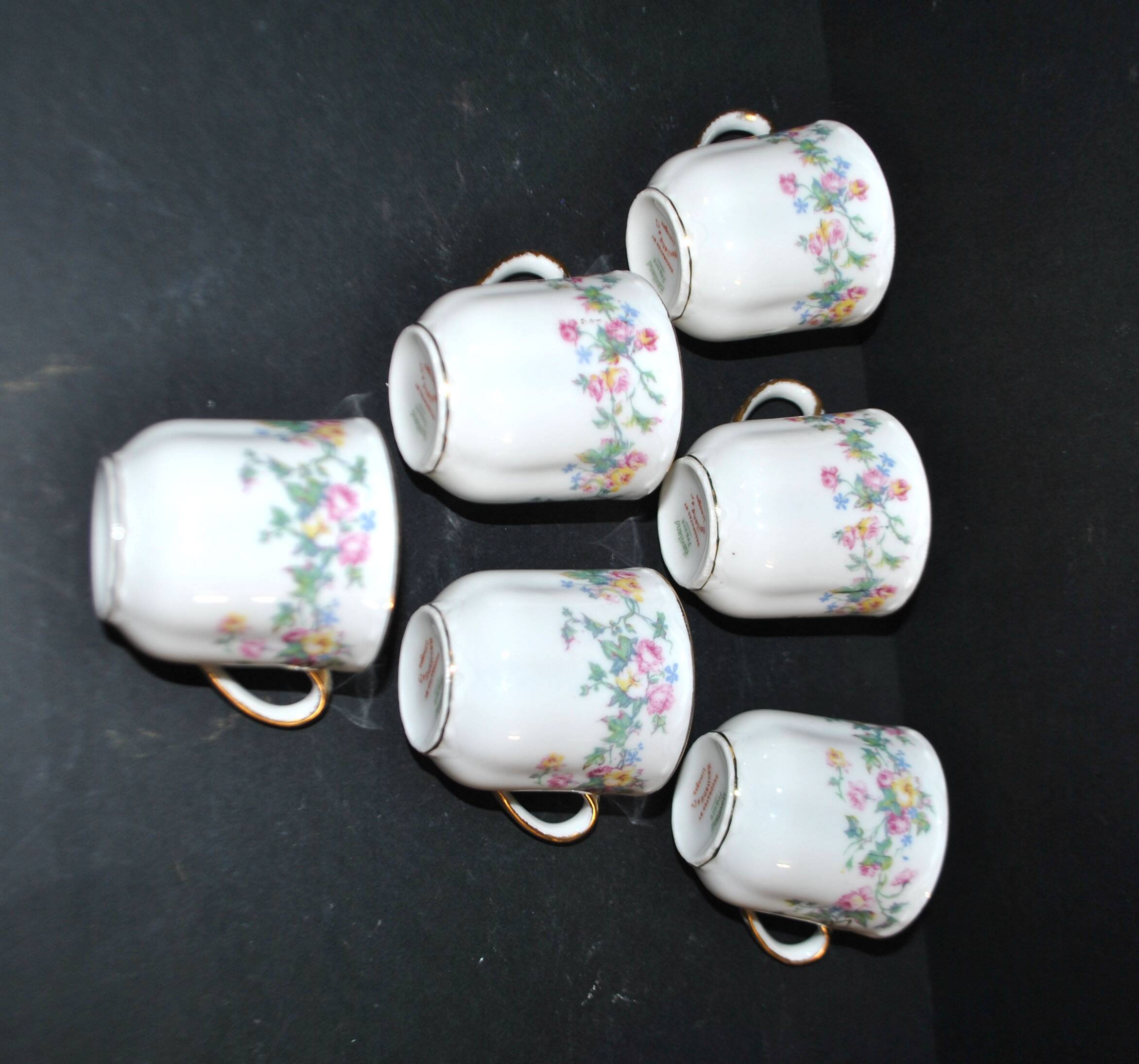 Limoges Haviland set of 6 floral porcelain coffee cups