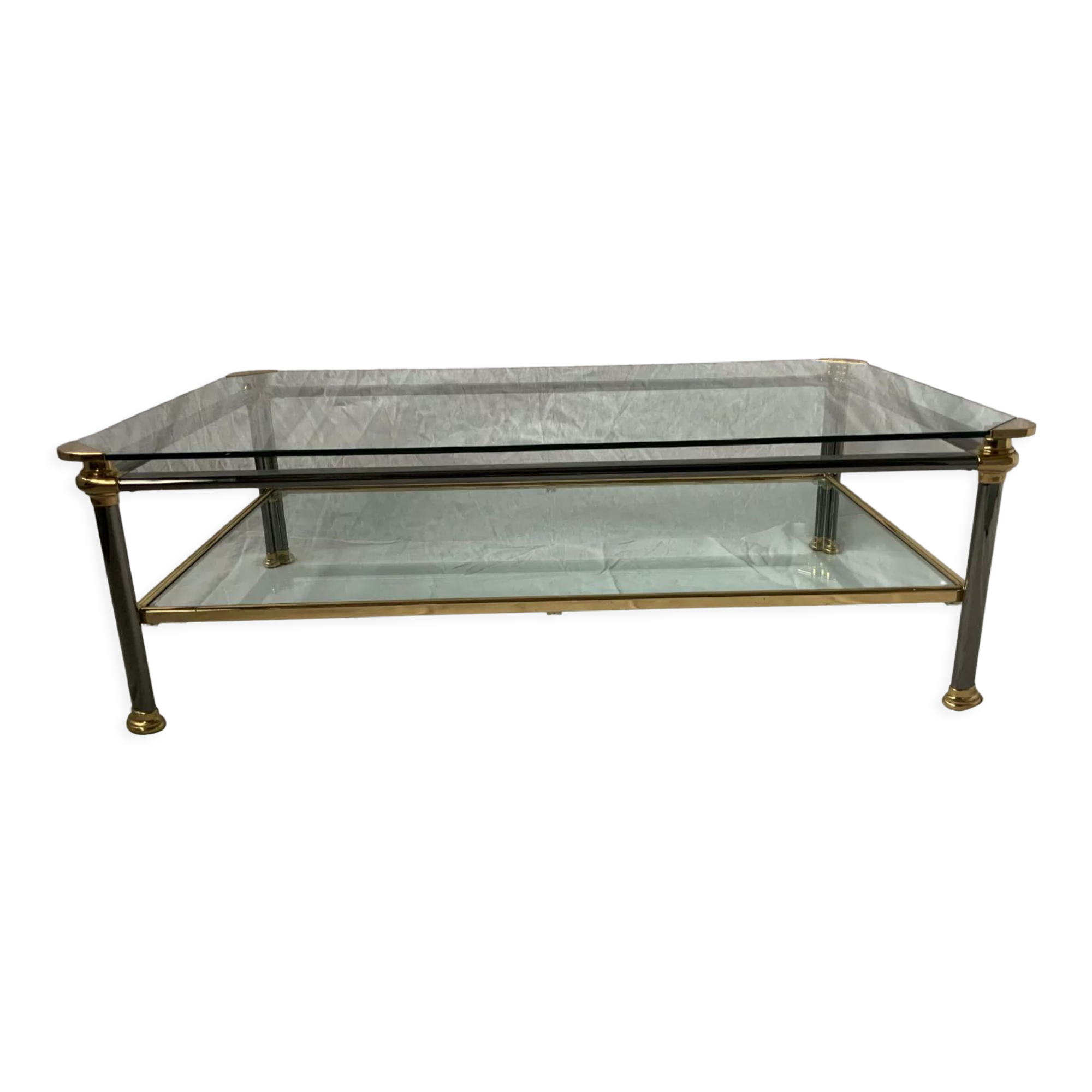Glass and brass coffee table