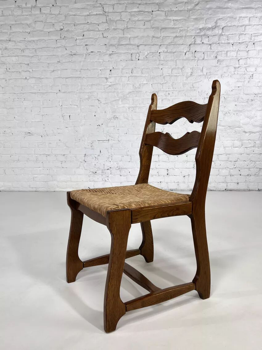 Set of 6 1950s chairs in wood and straw