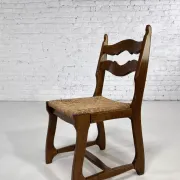 Set of 6 1950s chairs in wood and straw