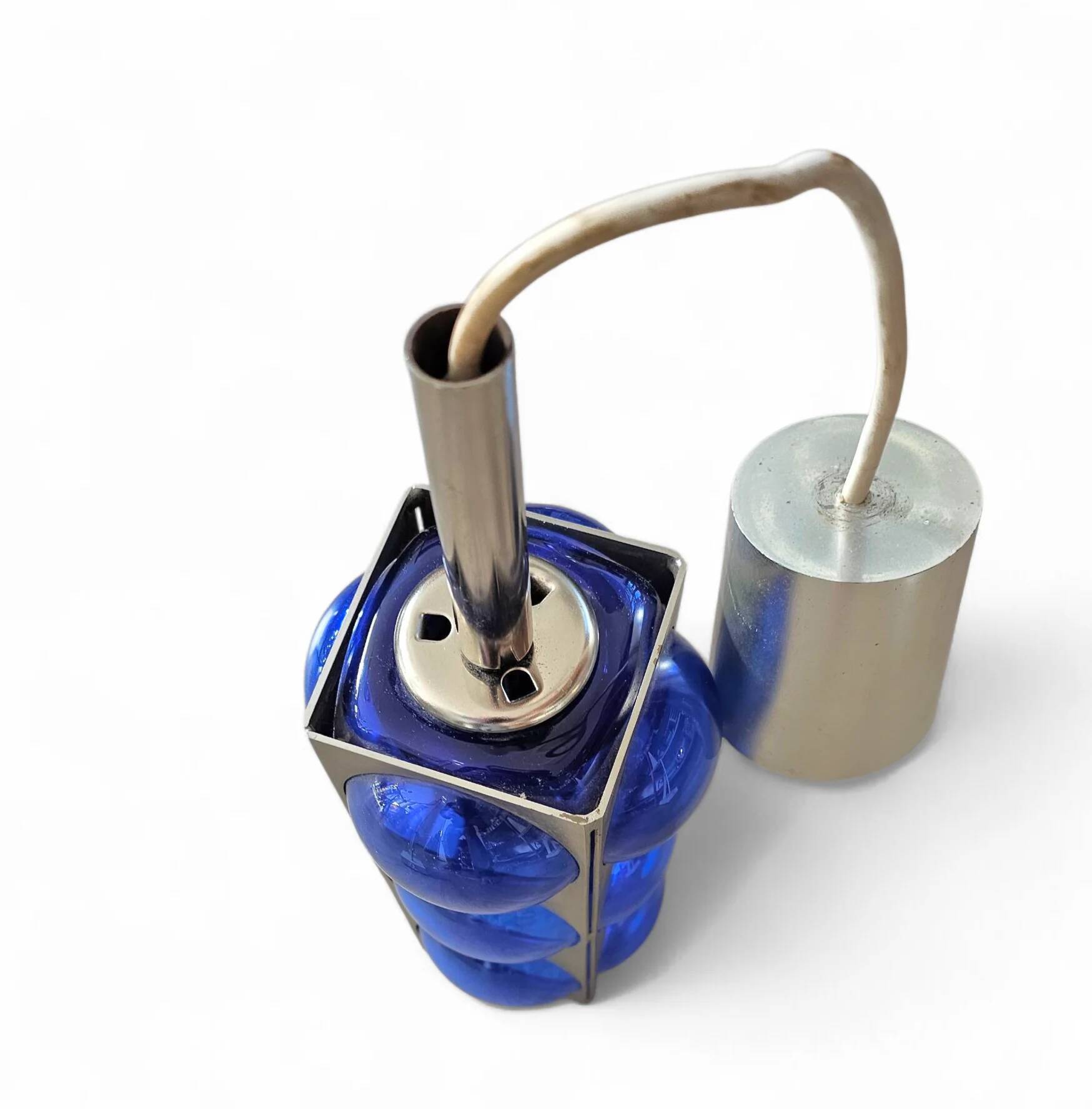 Blue glass / chrome hanging light / 1980s / Temde Swiss