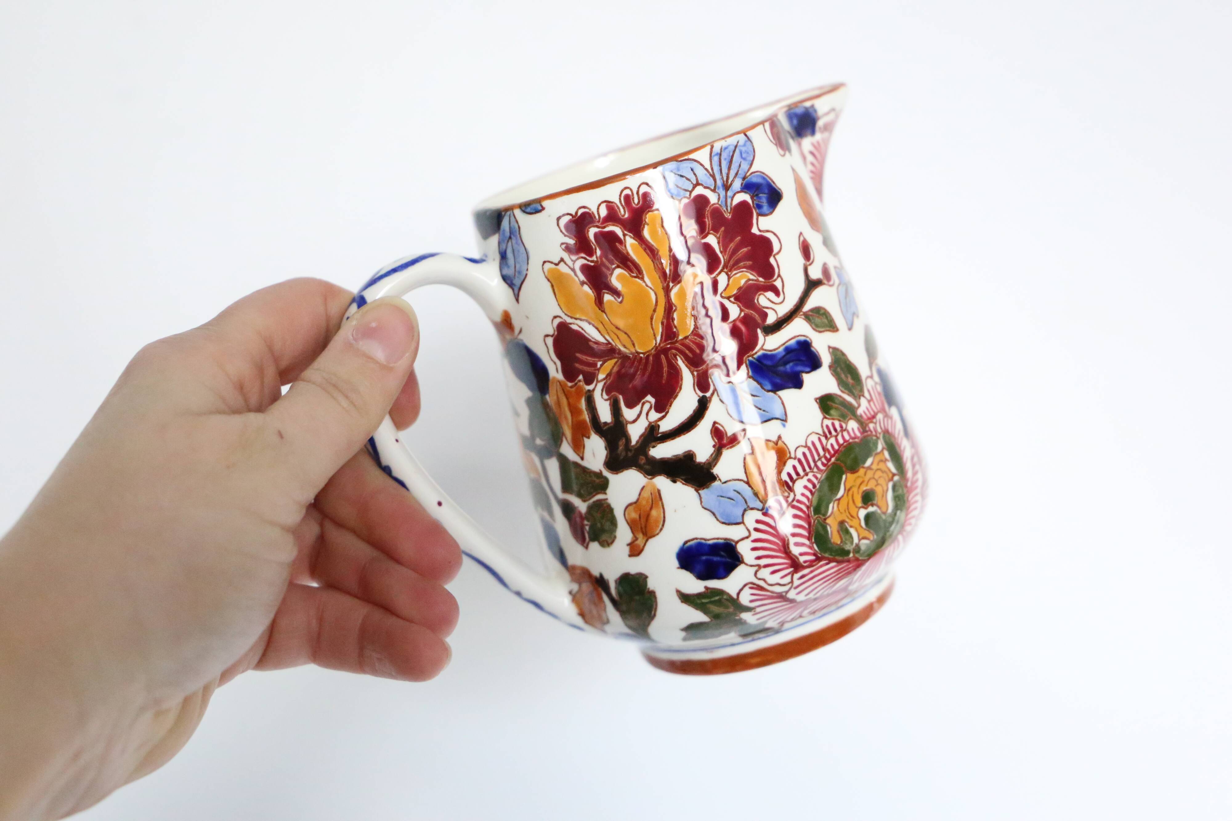 Jug, Broc, ceramic Gien peony pattern, vintage