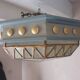 Large octagonal ceiling art deco wood and 1940s bubbled glass