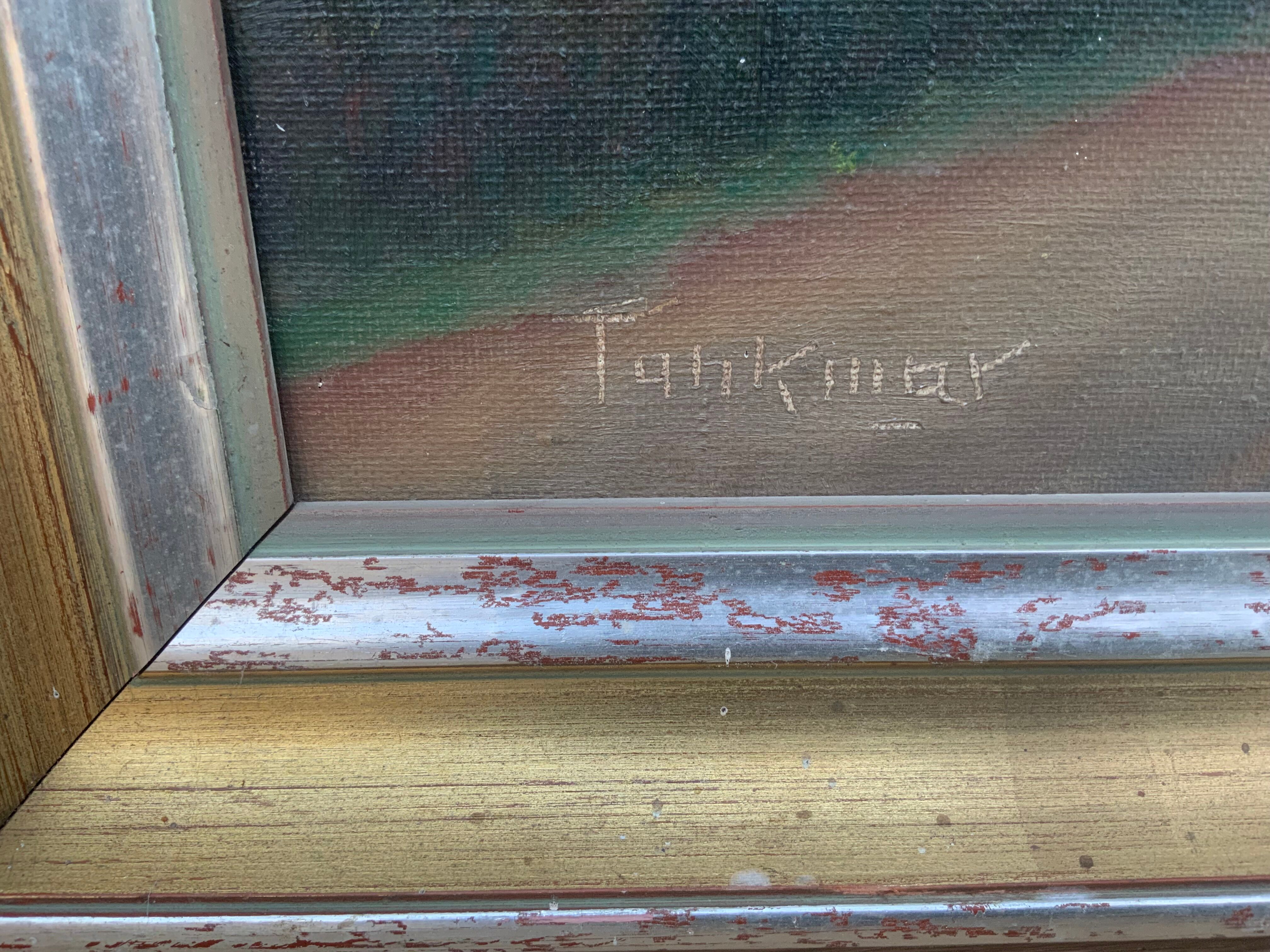 Vintage danish oil on canvas “sunset”, signed by a.takmar 1880-1960