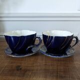 Set of two large Lunéville cups and saucers