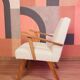 Vintage armchairs set of 2 beige bouclé walnut wood 1960