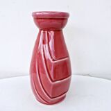 Small old raspberry pink enameled ceramic vase 1940s