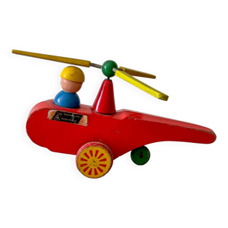 Hélicoptère en bois, jouet ancien de la marque italienne "La Norimberga"