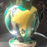 Art Deco vase in ceramic with flame glazes