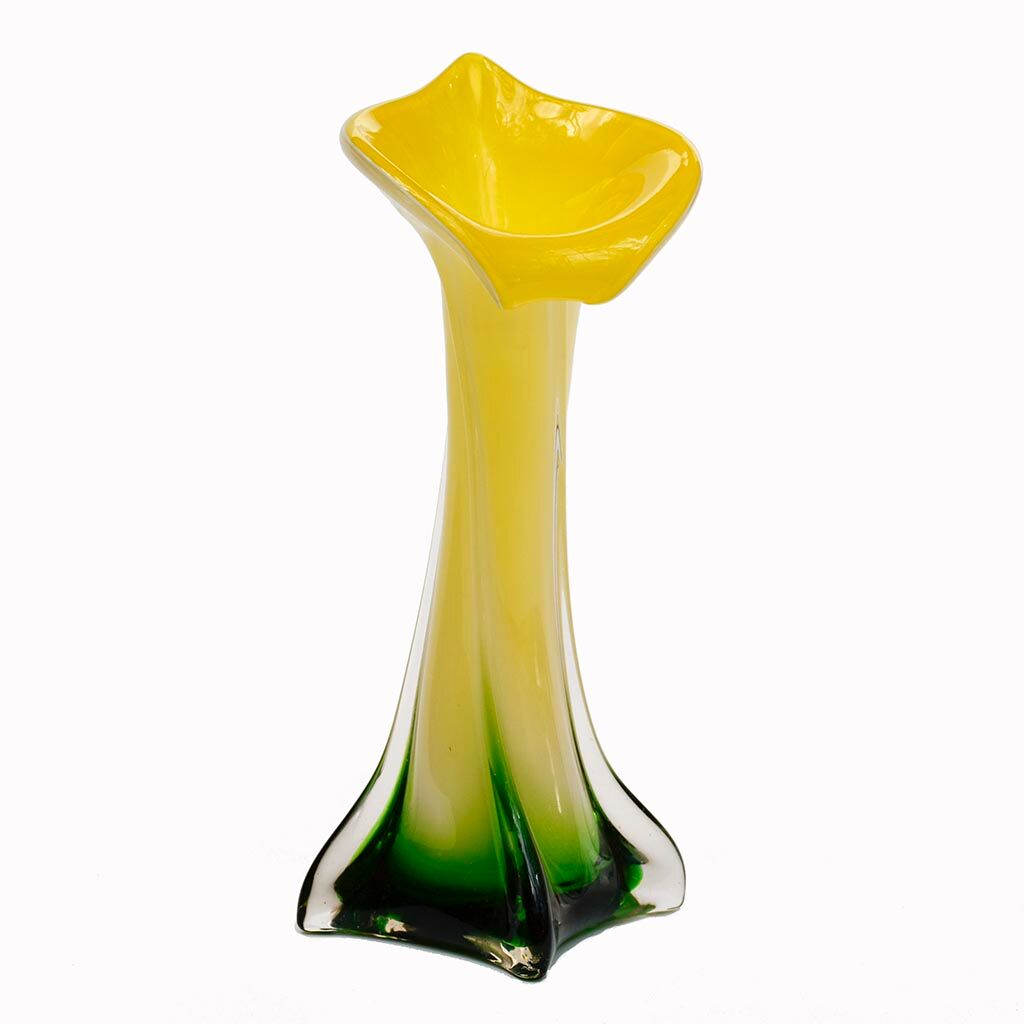 Vase soliflore form arum aroma green yellow glass Murano ⋆ Brocante Chic
