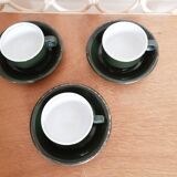 Tasses à café de bistrot vertes et or  (3)  , en porcelaine,  Pillivuyt