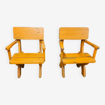 Paire de fauteuils en bois massif 1960