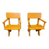 Pair of solid wood armchairs 1960