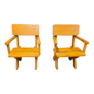 Pair of solid wood armchairs 1960