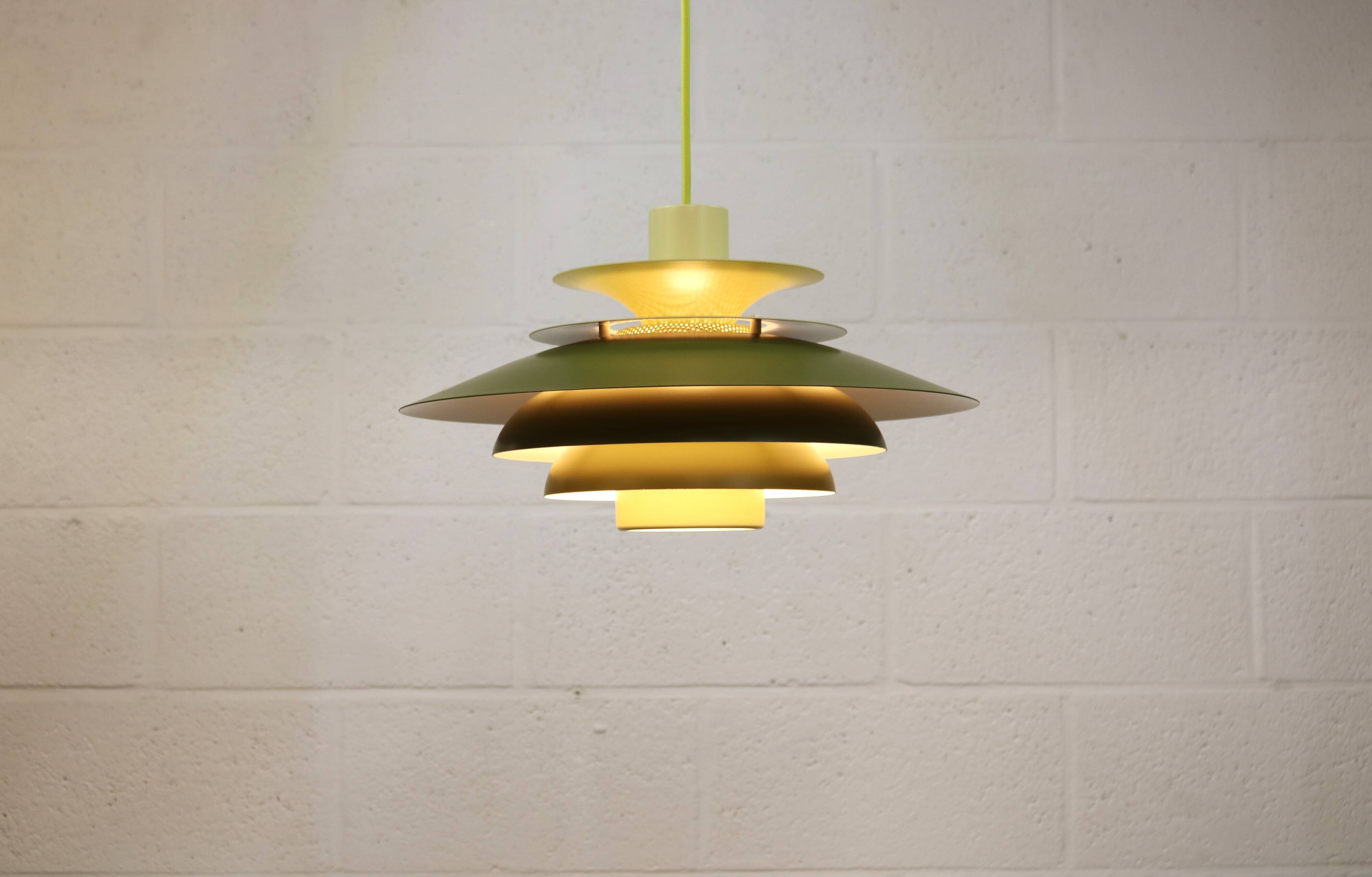 Green Danish Pendant Lamp | Kurt Wiborg Verona, 1970s Mid-Century