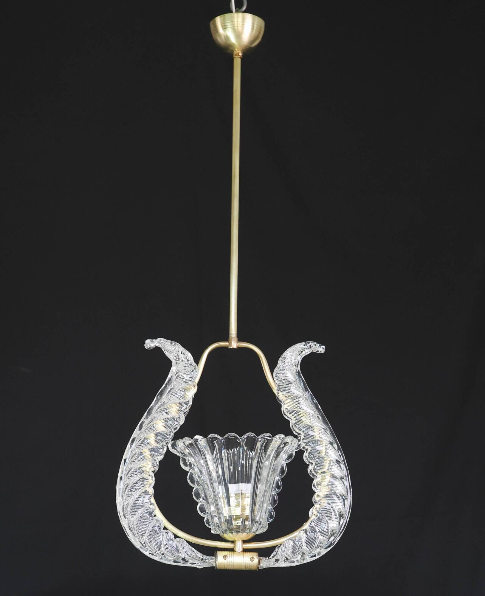 Charming Murano Glass Art Deco Pendant Chandelier by Ercole Barovier, 1940s