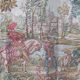 Vintage tapestry in Aubusson style. Hunting return.