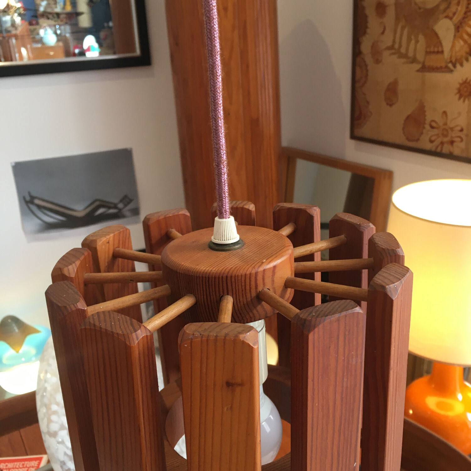 Suspension en bois années 80