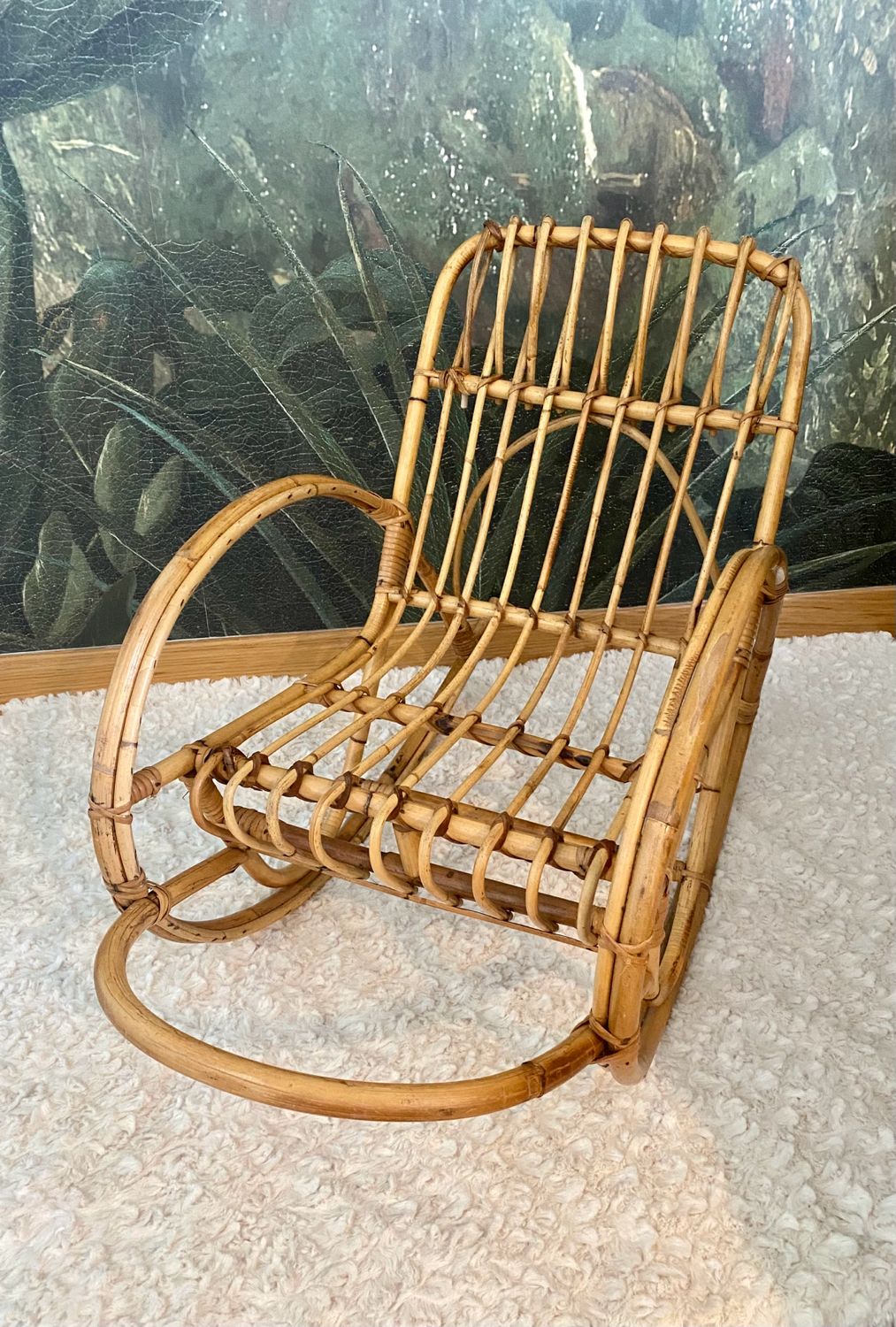 Rocking chair, vintage children's rocking chair, bamboo rattan armchair