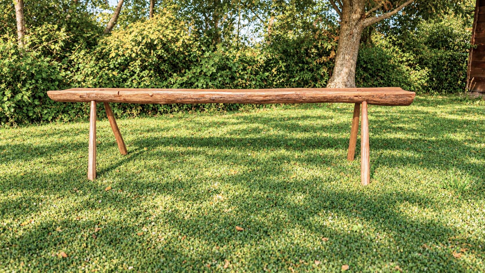 Pair of antique farmhouse benches in solid wood – brutalist style – 180 cm