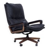 Black Leather King Chair by André Vandenbeuck for Strässle, 1960s