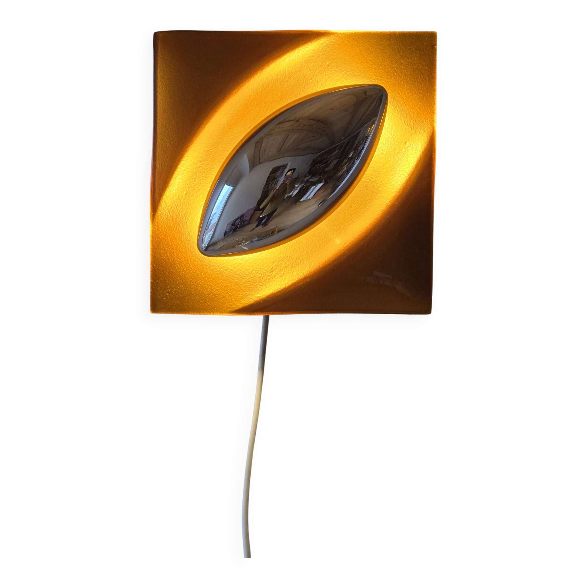 Pair of vintage square wall lights in glass and chrome - Space Age design