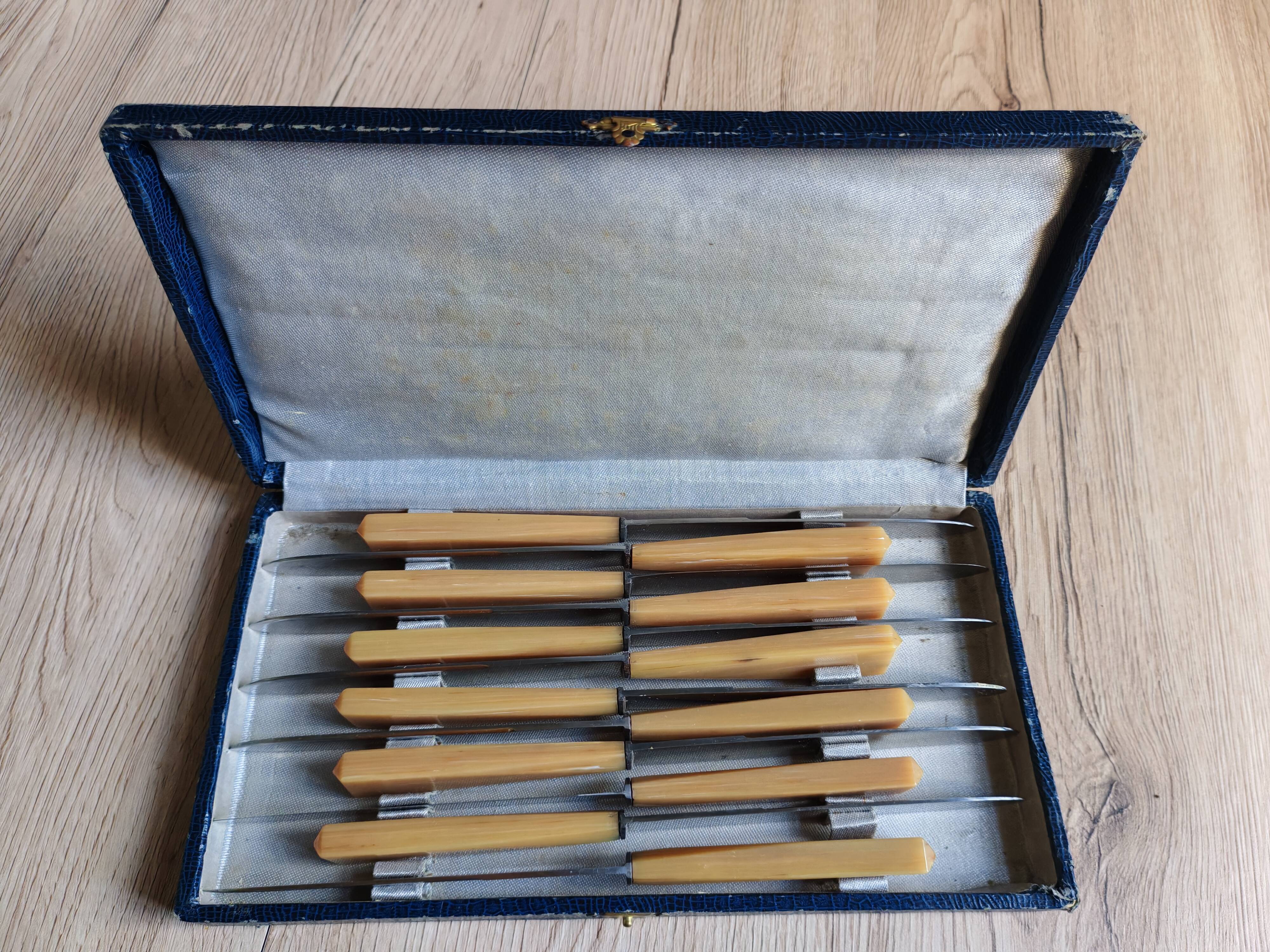 Coffret 12 couteaux de table vintage | Manches bakélite ivoire