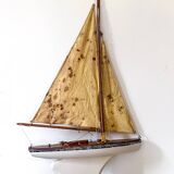 Borda wooden pond sailboat "Le Chat", navigable antique toy.