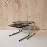 2 nesting tables in glass and chrome metal