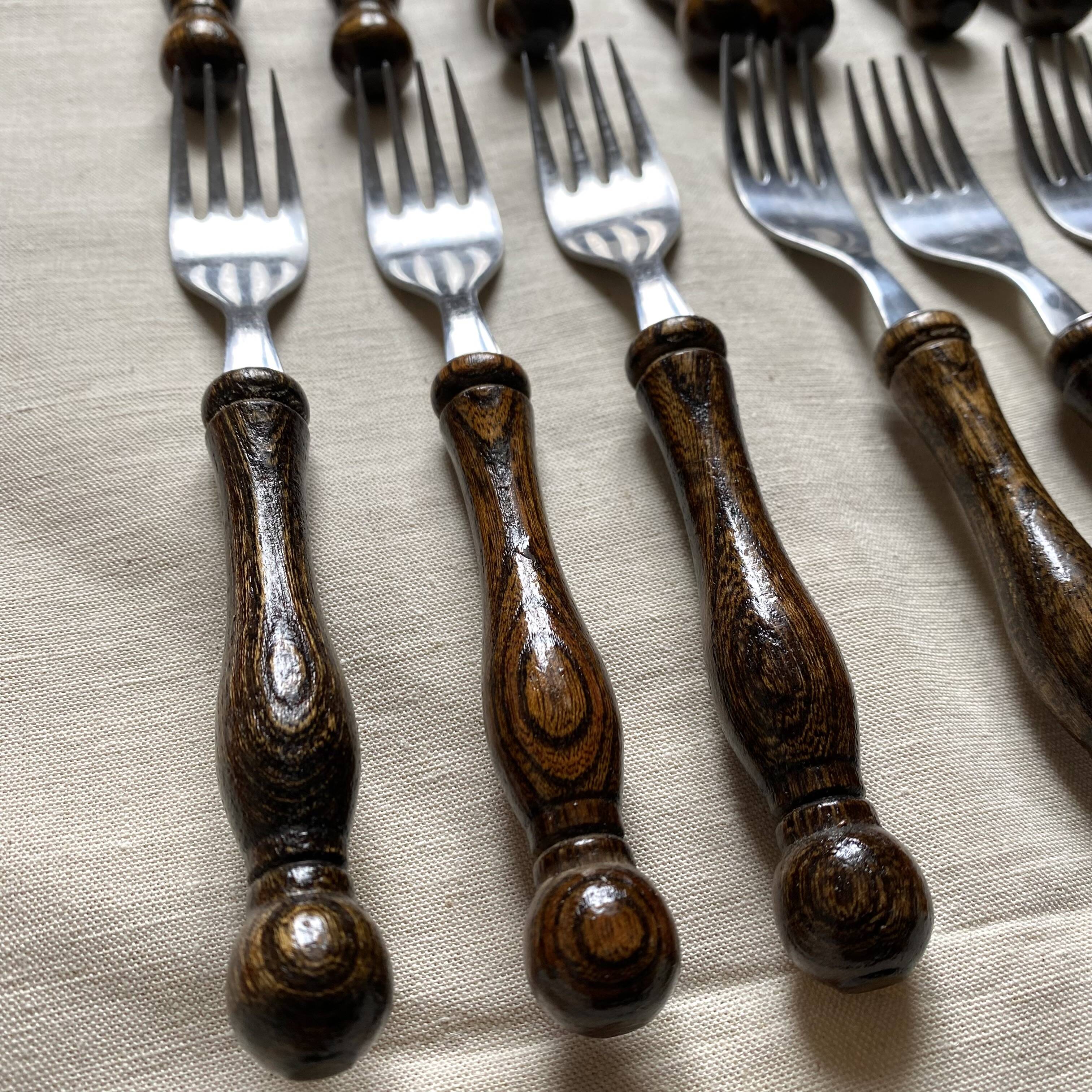 36-piece cutlery set with wooden and stainless steel handles, 1970s