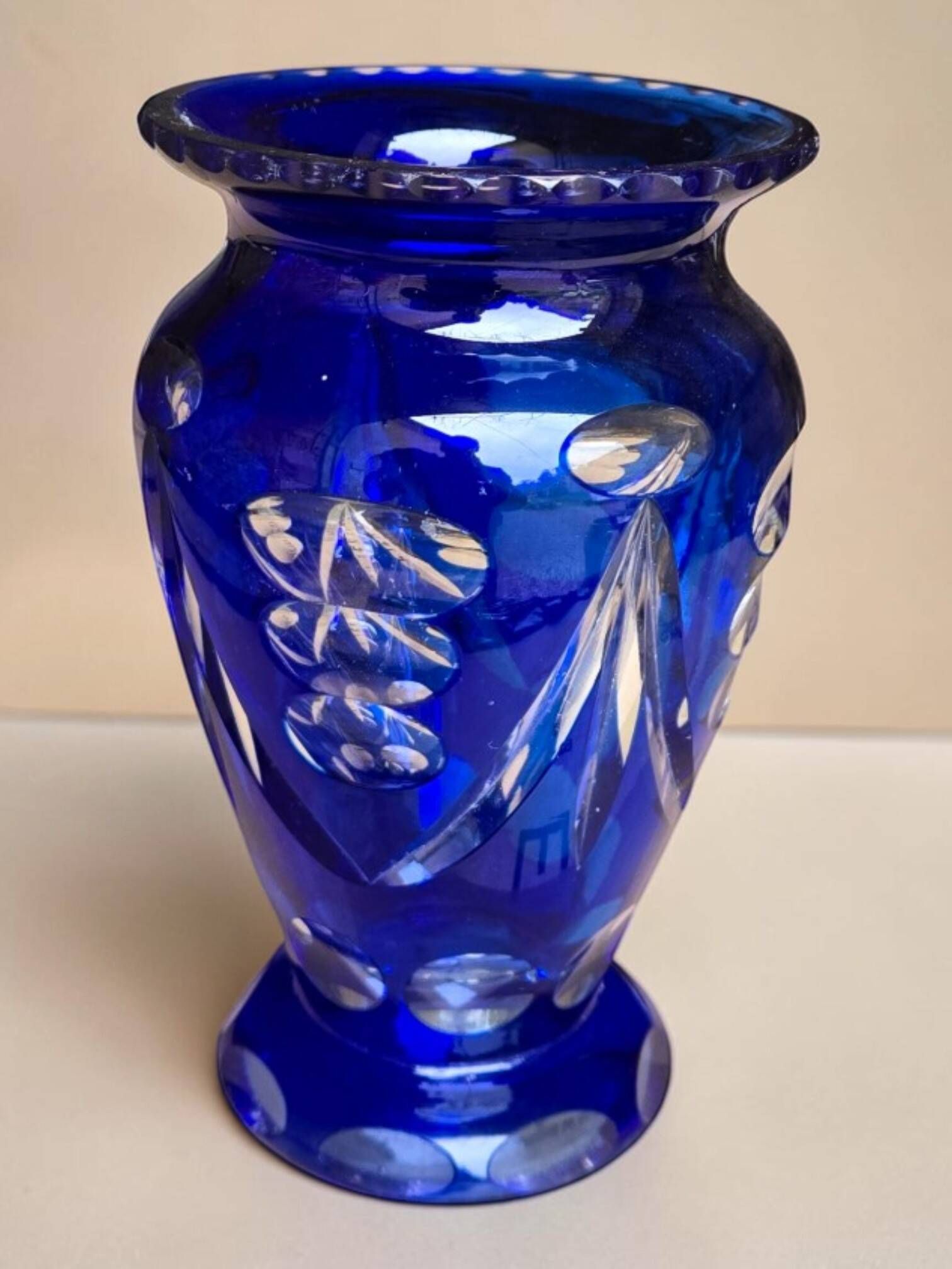 Cobalt blue crystal vase, Czechoslovakia