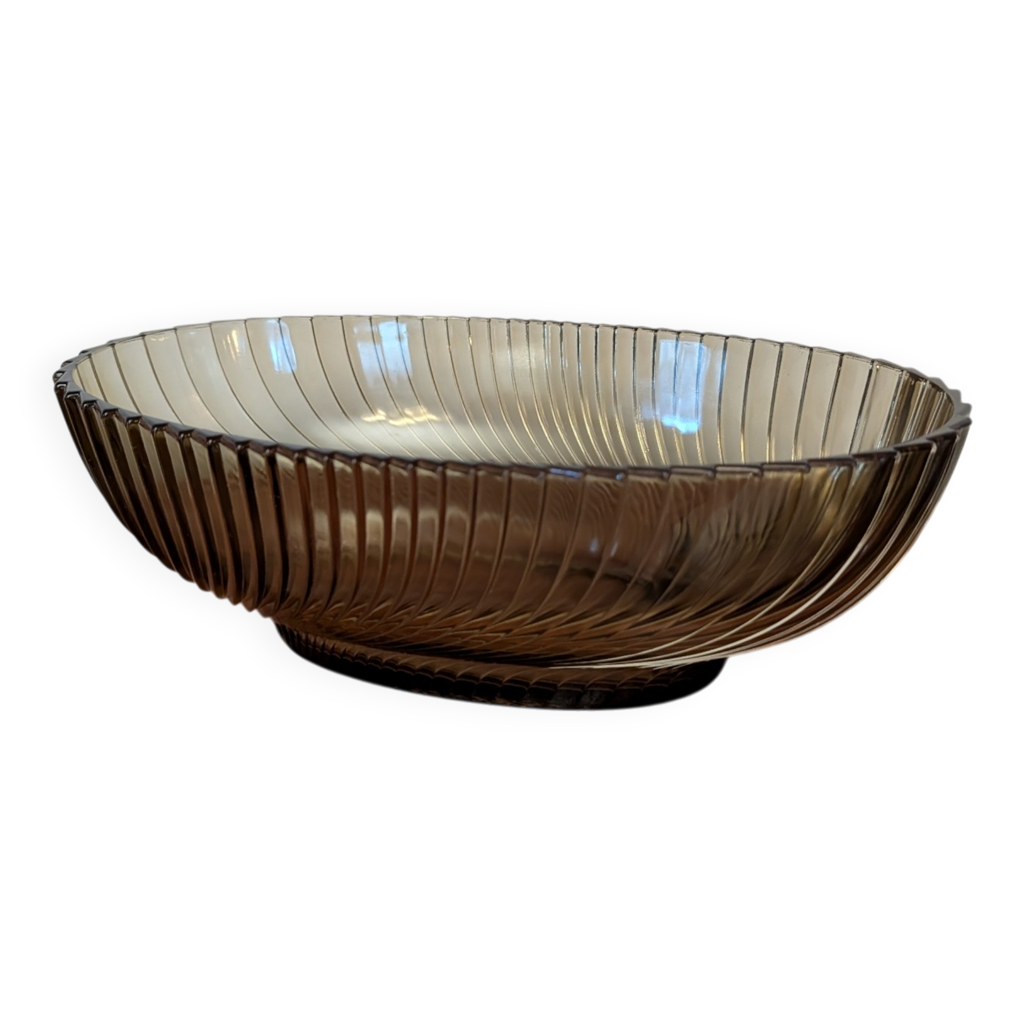 Large modernist twisted smoked glass bowl – 1970s