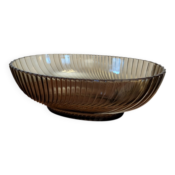 Grande coupe moderniste en verre fumé torsadé – années 1970