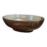 Large modernist twisted smoked glass bowl – 1970s