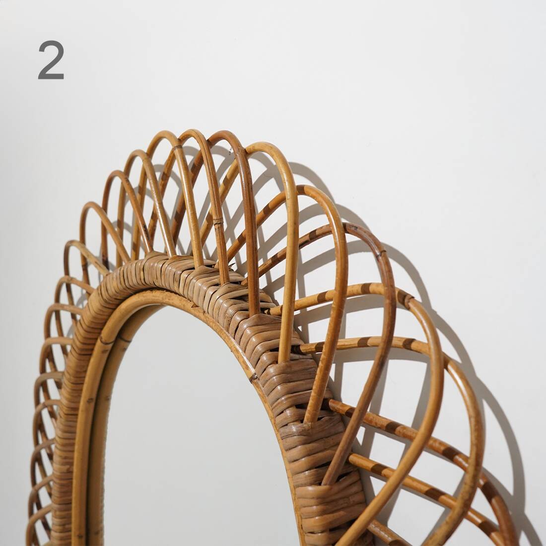 Wall mirror with rattan frame, 1950s