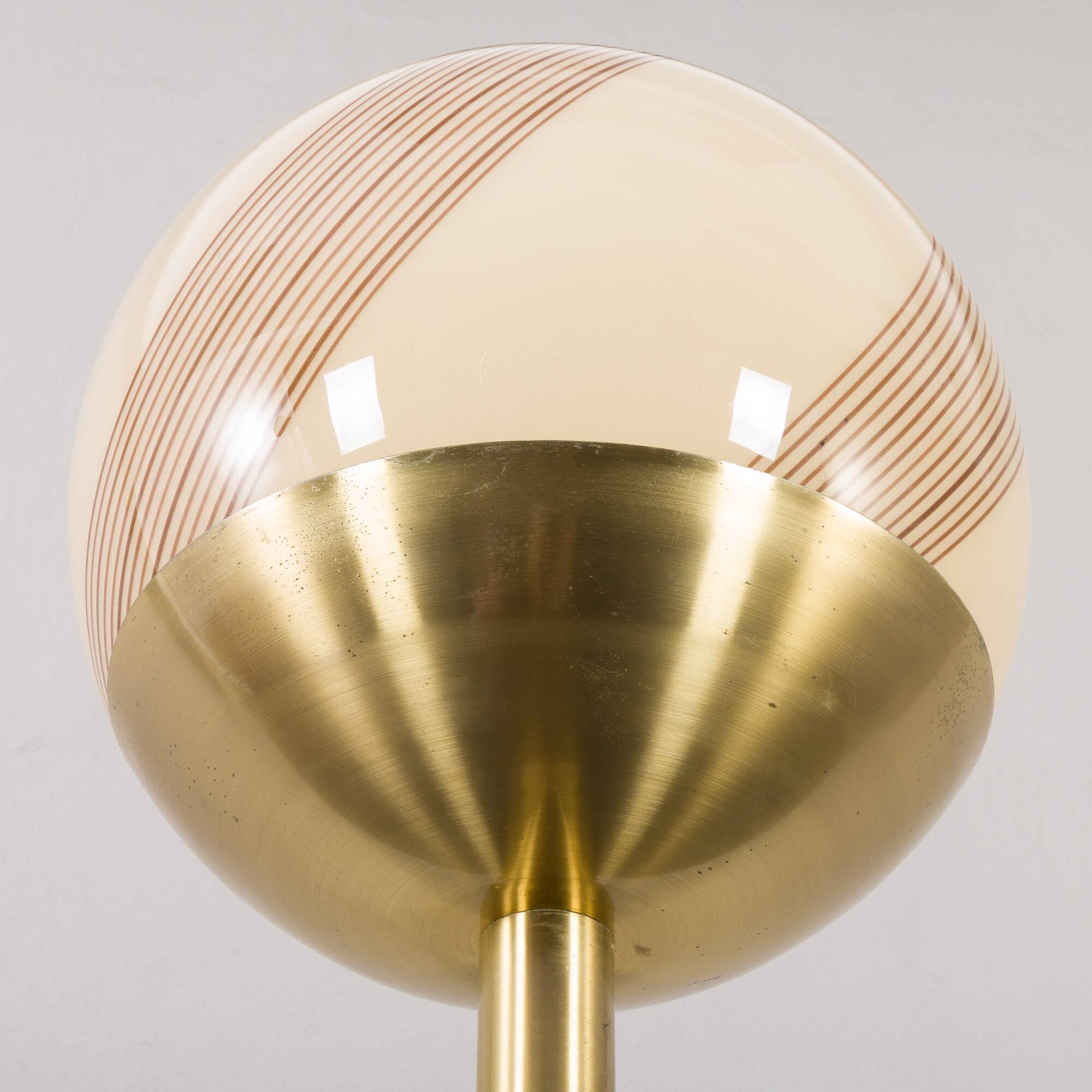 Venini Italian brass floor lamp with Murano swirl globe, Italy 1970s