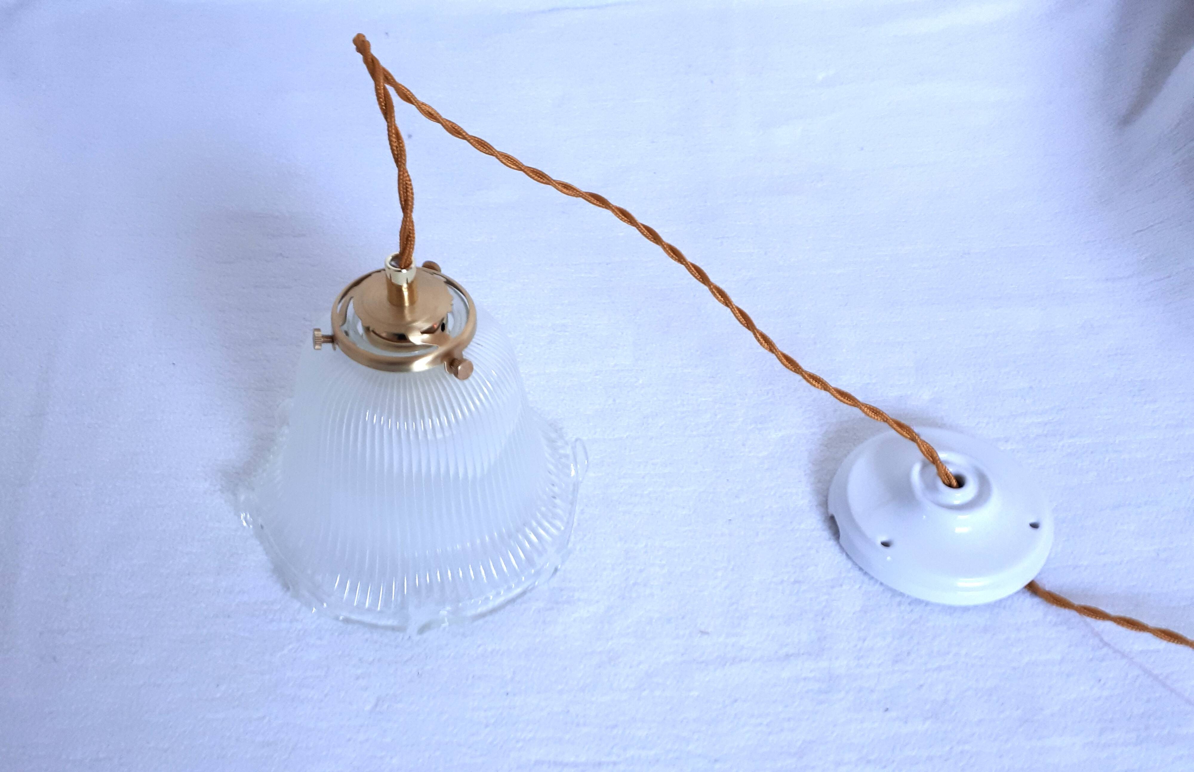 Holophane pendant light/glass lampshade - retro atmosphere guaranteed - 1940 - vintage