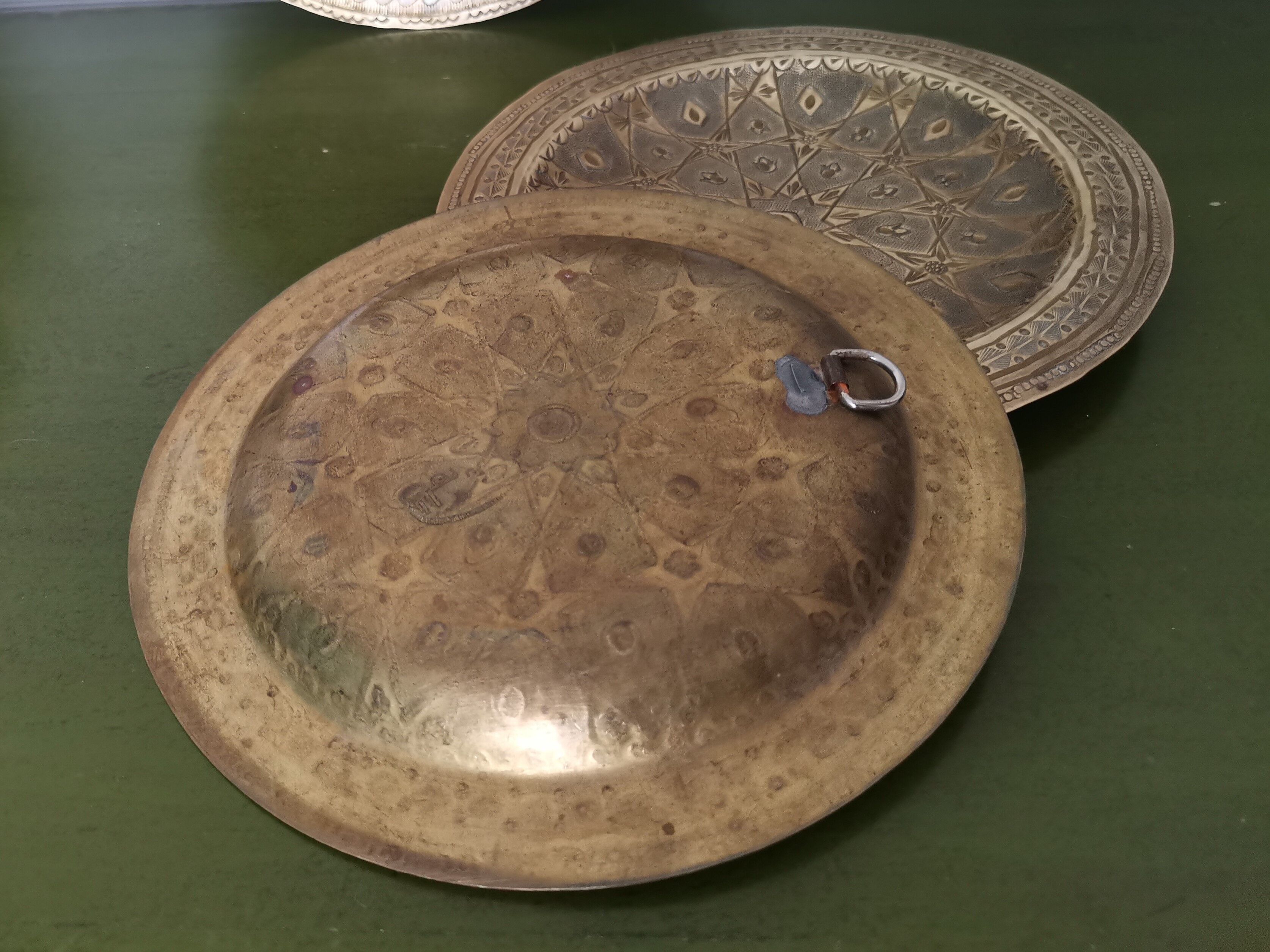 Set of 3 vintage moroccan brass decorative wall plates