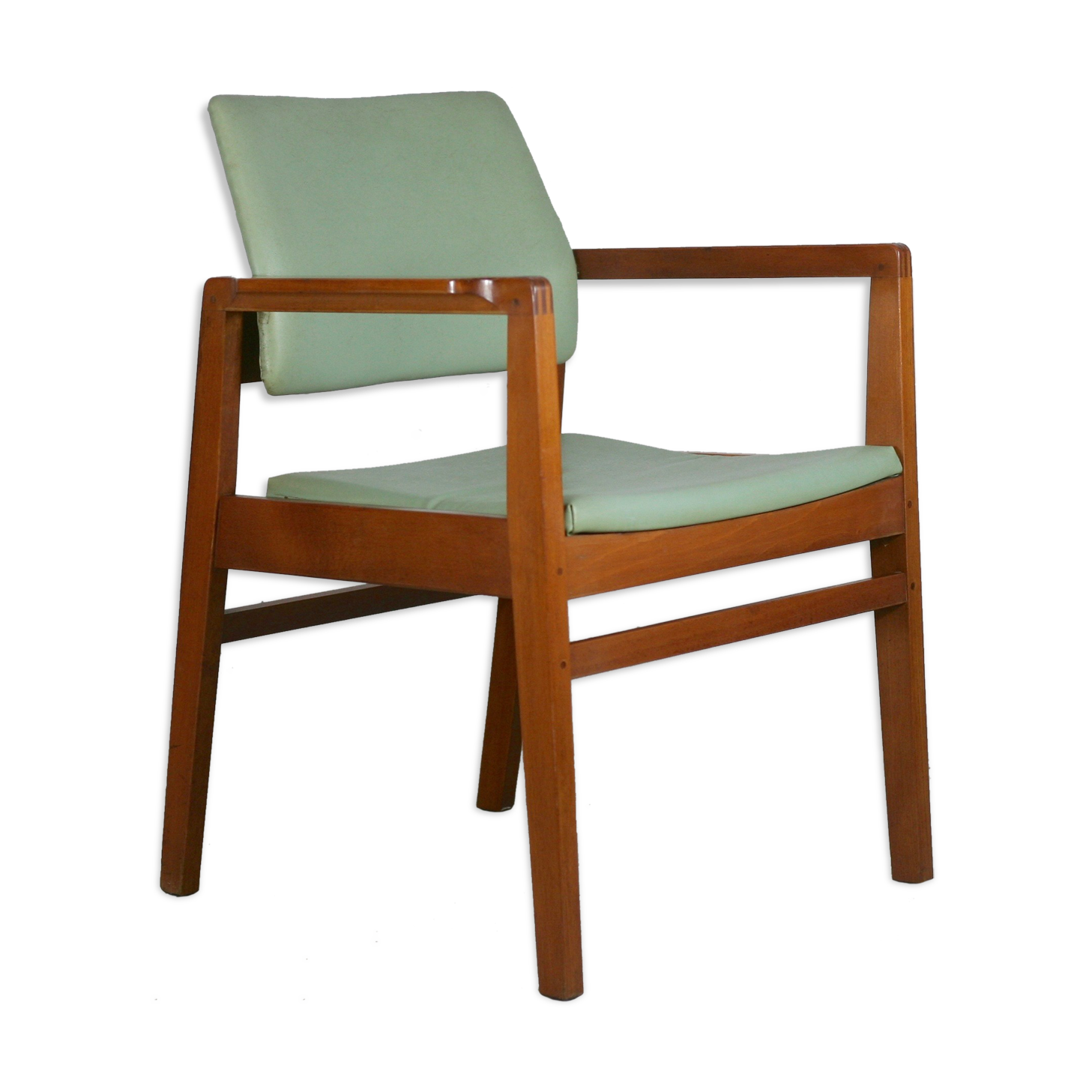 Scandinavian armchair, wood and imitation leather, circa 1975