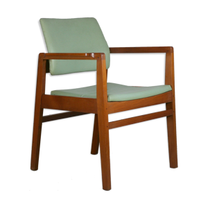 Fauteuil scandinave, bois et simili-cuir,