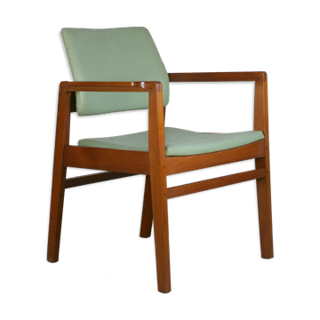 Scandinavian armchair, wood and imitation leather, circa 1975