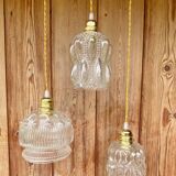 Suspension globe en verre structuré vintage