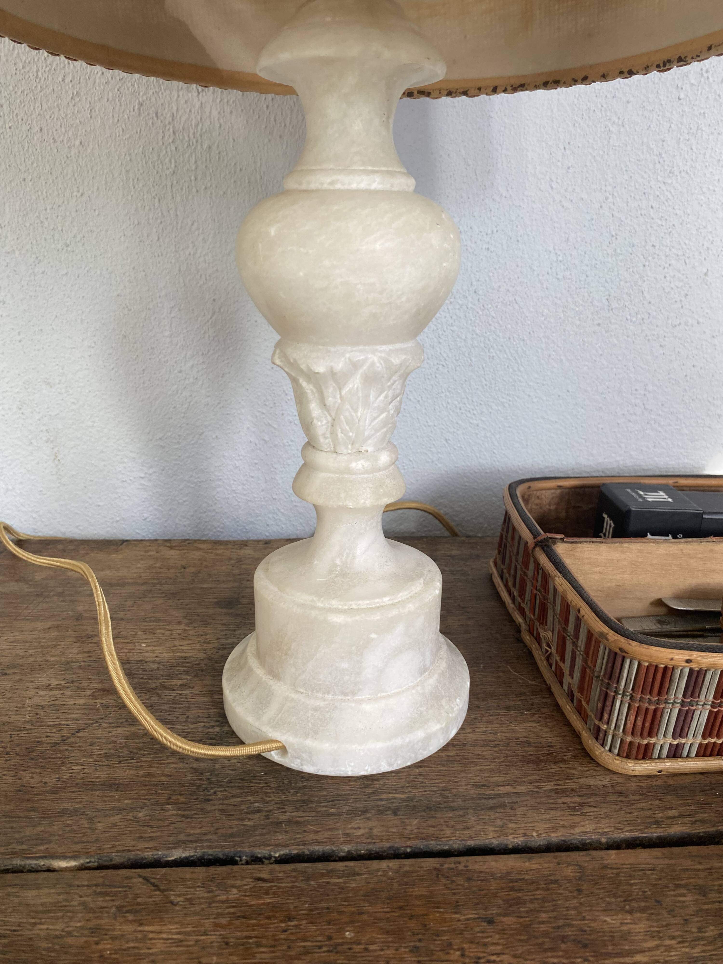 Alabaster lamp, 2m fabric cable, braided jute lampshade