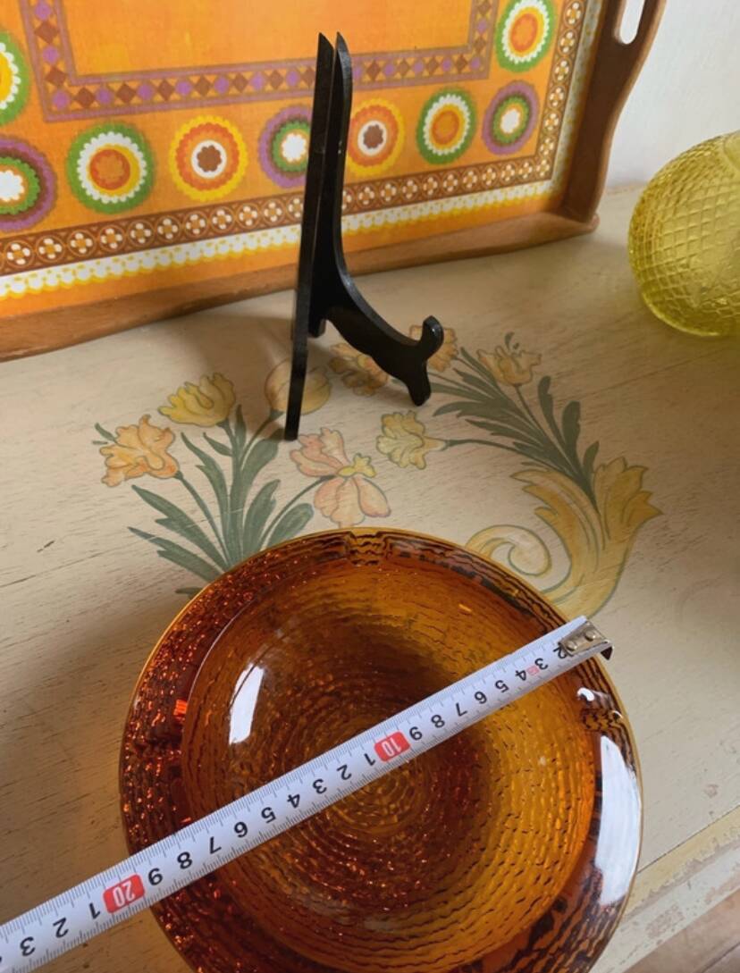 Vintage Amber Textured Glass Ashtray – 1970s – Space Style