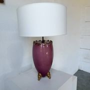 Lampe de table céramique rose et or tripode