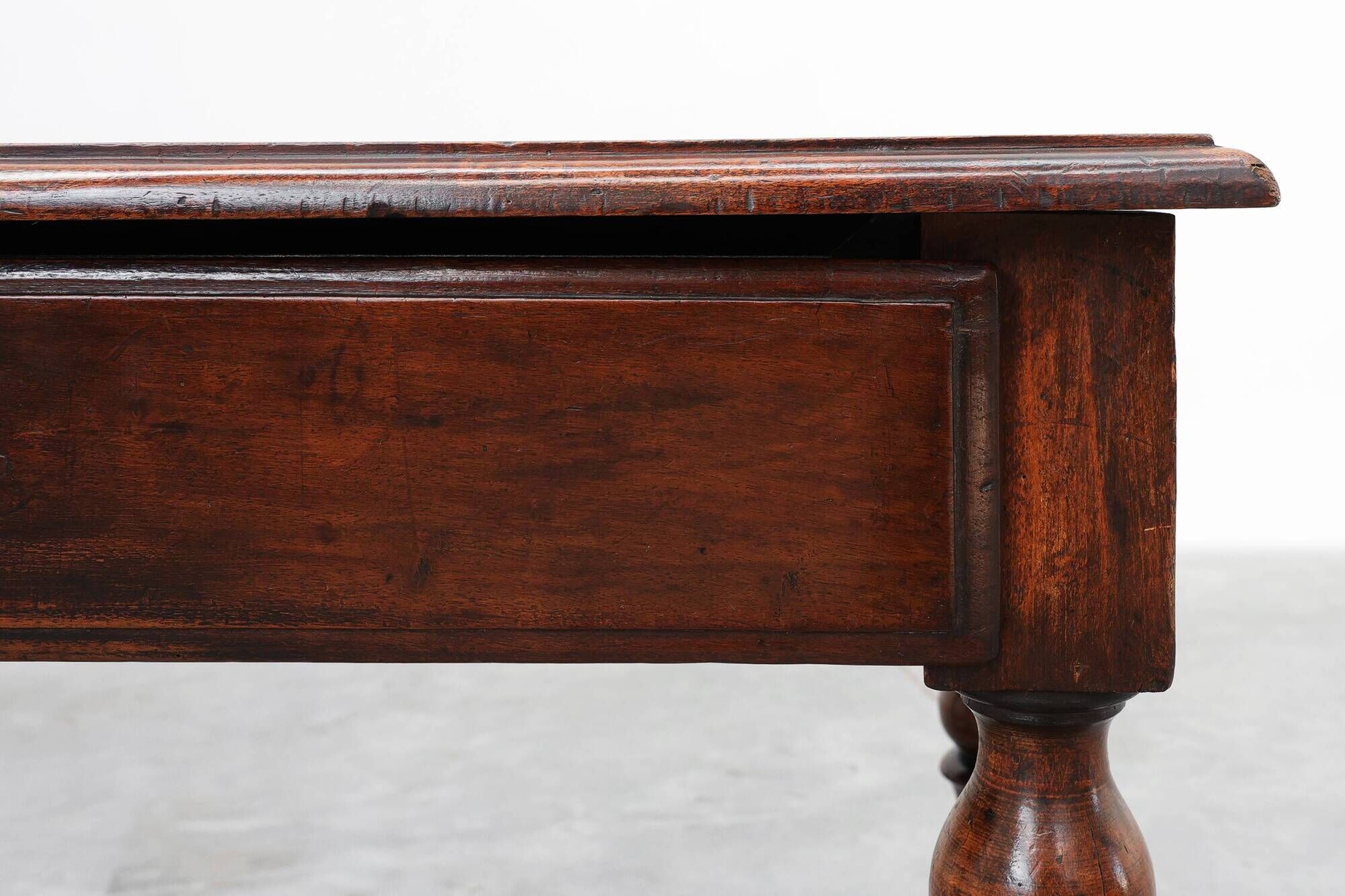 French Louis XIII Walnut Side Table with Drawer and Turned Legs, circa 1850