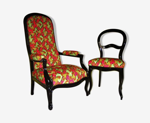 Fauteuil Voltaire Et Sa Chaise Coordonnee En Wax Selency Fauteuil Voltaire Et Sa Chaise Coordonnee En Wax Selency