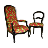 Fauteuil voltaire et sa chaise coordonnée en wax