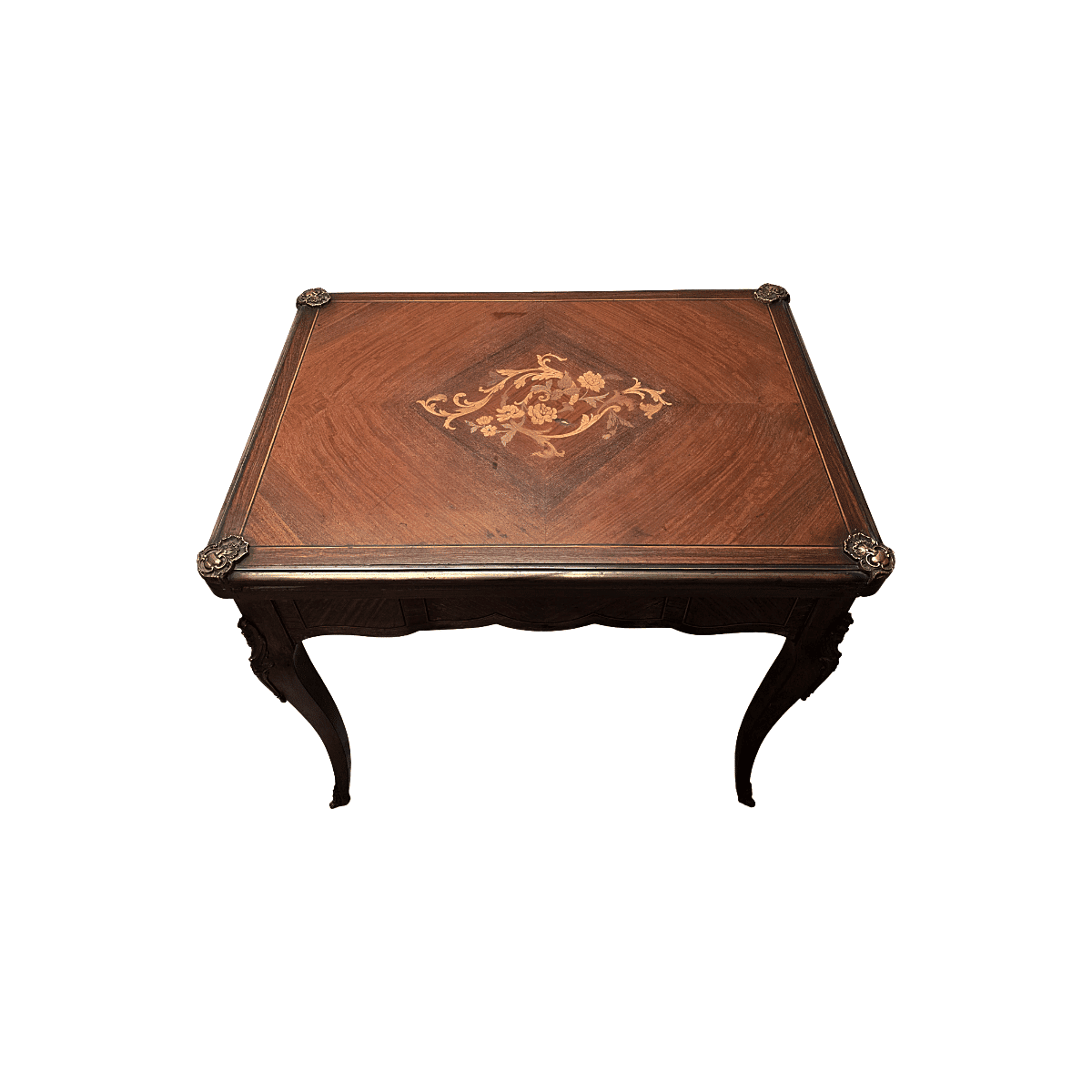 French Louis XV Style Gaming Table With Marquetry, 1960s