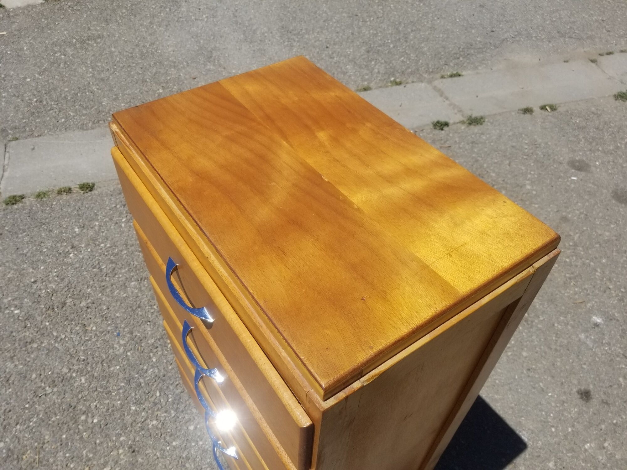 Chiffonnier vintage 5 tiroirs en bois blond - années 60